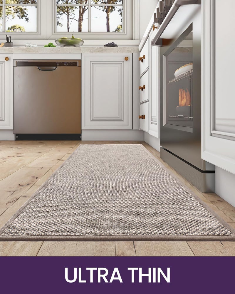 DEXI 2 Pcs Kitchen Mats and Rugs for Floor, 44x75 + 44x150 cm, Non Slip Washable Absorbent Thin Woven Runner Rug for Front of Sink, Laundry Room, Hallway, Khaki - Image 4