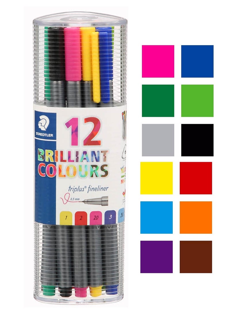 STAEDTLER 12-Piece Triplus Fineliner Superfine 0.3mm Tip Multicolour - Image 1