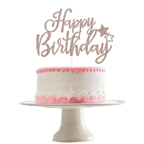 LeeSky Rose Gold Happy Birthday Cake Topper, 1pc, 4" x 0.3" Glittery Paper, Perfect for Birthday Parties - Image 4
