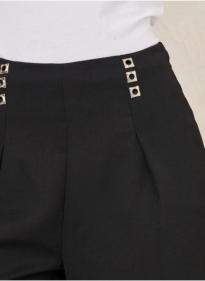 ستايلي Metal Accent Detail Wide Leg Pants