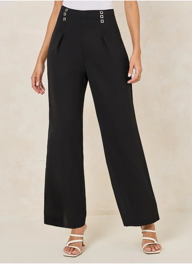 ستايلي Metal Accent Detail Wide Leg Pants