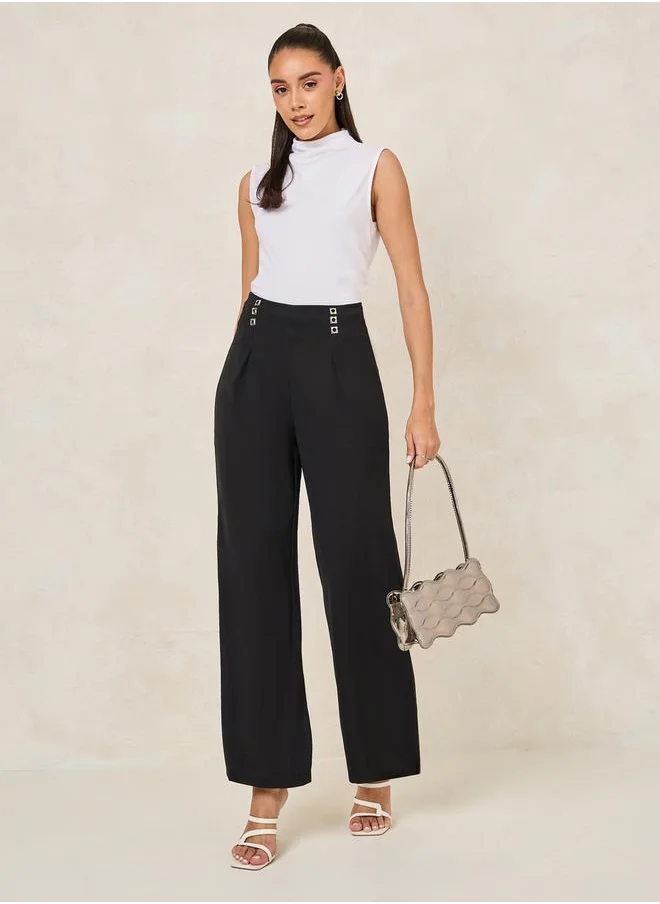 ستايلي Metal Accent Detail Wide Leg Pants