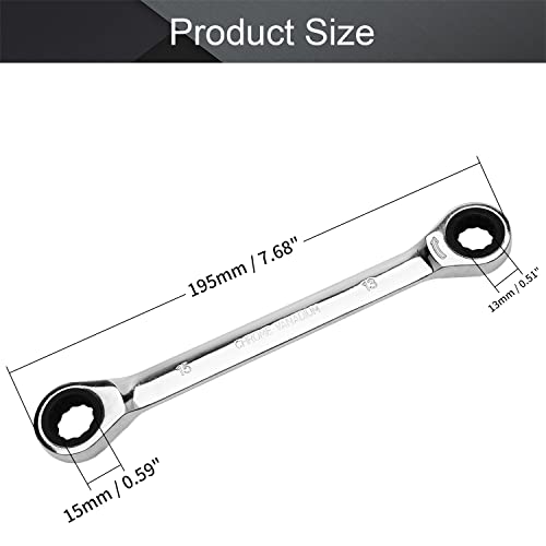 Utoolmart Double Box End Ratcheting Wrench,13mm x 15mm Metric Heavy Duty Cr-V Box Ratcheting Gear Spanner 1pcs - Image 2