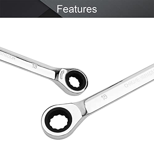 Utoolmart Double Box End Ratcheting Wrench,13mm x 15mm Metric Heavy Duty Cr-V Box Ratcheting Gear Spanner 1pcs - Image 3