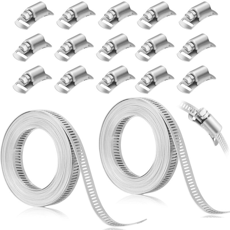 Serplex ® 26.6ft Cuttable Hose Clamp Roll with 16 Bolt Attachments, 304 Stainless Stee Adjustable House Clamp Assortment Kit Worm Gear Band Hose Clips Screw Clips Duct Pipe Metal Strapping - Image 1