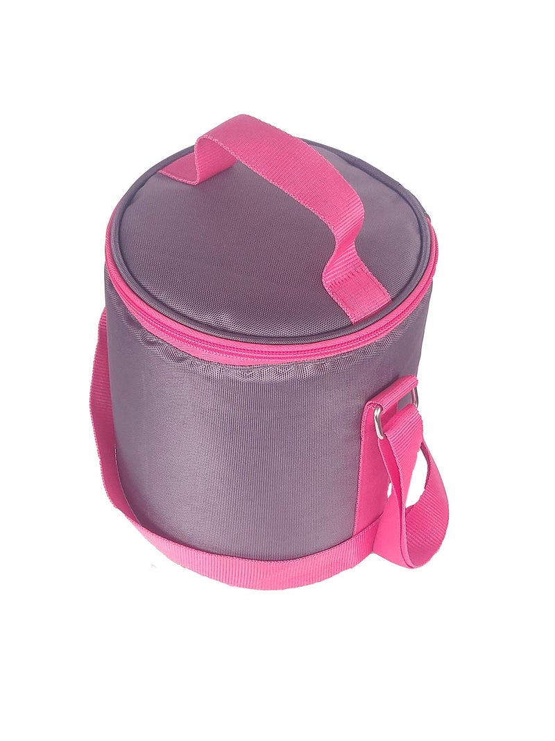 Foonty Women's Polyurethane Office Use Waterproof Lunch/Tiffin Bag (Grey and Pink,FFFLB9001L)) - Image 1