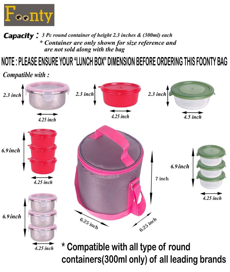 Foonty Women's Polyurethane Office Use Waterproof Lunch/Tiffin Bag (Grey and Pink,FFFLB9001L)) - Image 4