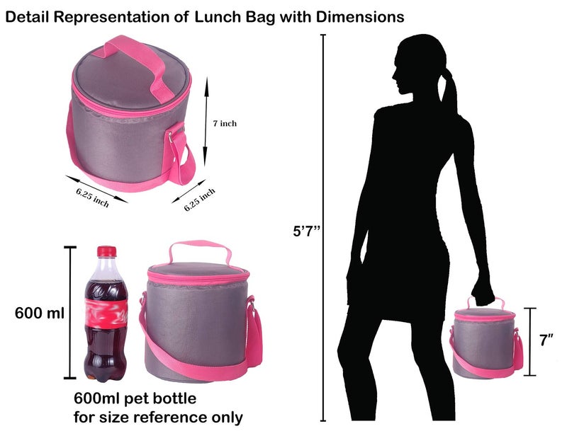 Foonty Women's Polyurethane Office Use Waterproof Lunch/Tiffin Bag (Grey and Pink,FFFLB9001L)) - Image 3