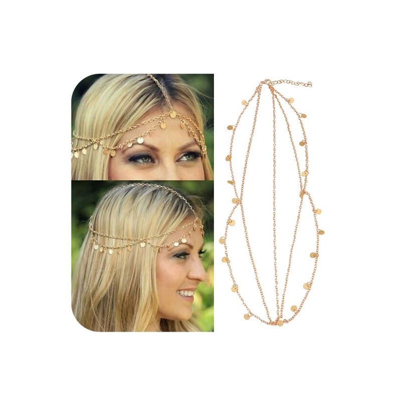 COCIDE Gold Sequins Head Chain for Women Bohemian Head Jewelry for Girls Boho Golden Headpiece Hair Accessories for Festival Party Halloween Cosplay Bollywood Bride Glamorous