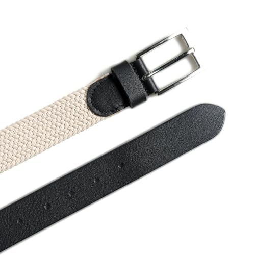 MaheTri Braided Canvas Stretchable Leather Belt, Premium Woven fabric Adjustable & Hole Free Belt for Men & Women (Black, Brown, Cream Black, Cream Brown) (Cream Black, 34"-36" Waist Adjustable) - Image 5