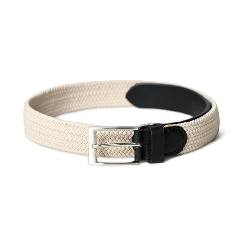 MaheTri Braided Canvas Stretchable Leather Belt, Premium Woven fabric Adjustable & Hole Free Belt for Men & Women (Black, Brown, Cream Black, Cream Brown) (Cream Black, 34"-36" Waist Adjustable) - Image 4