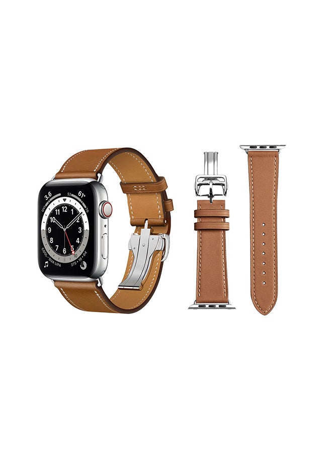 Perfii Genuine Leather Replacement Band For Apple Watch Series 6/SE/5/4/3/2/1 Brown