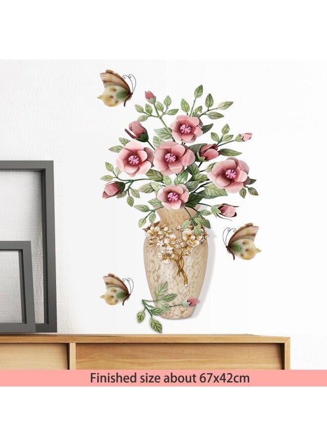Chinese Style Classical Vase Flower Wall Sticker Rose Lotus Butterfly Decoration Decals Removable Wall Art Home Decor 