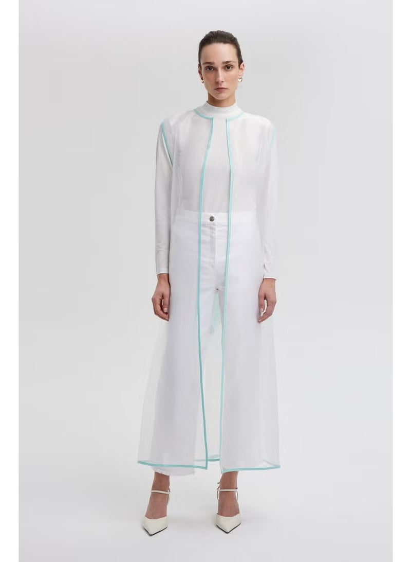Touche Long Organza Vest with Embroidery Detail - Image 1