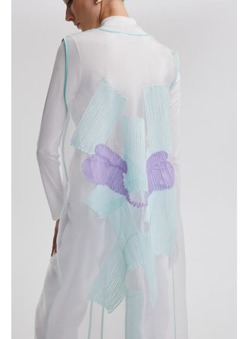 Touche Long Organza Vest with Embroidery Detail - Image 2