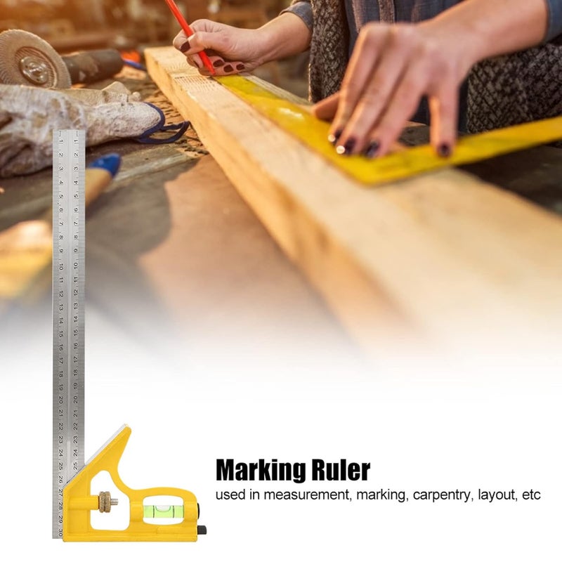 300MM Adjustable Multi Function Right Angle Combination Square, Zinc Alloy and Stainless Steel, 45° / 90° Measuring Ruler with Level -, Durable Construction, Ideal - Image 5