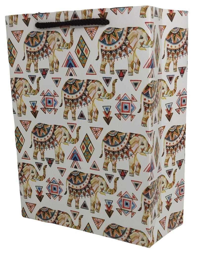 Arrow Paper Products Elephant Design Gift Bags for Gifting, Weddings, Birthday, Holiday Presents (17.78 x 7.62 x 22.86 cm) Pack of 10 - Image 1