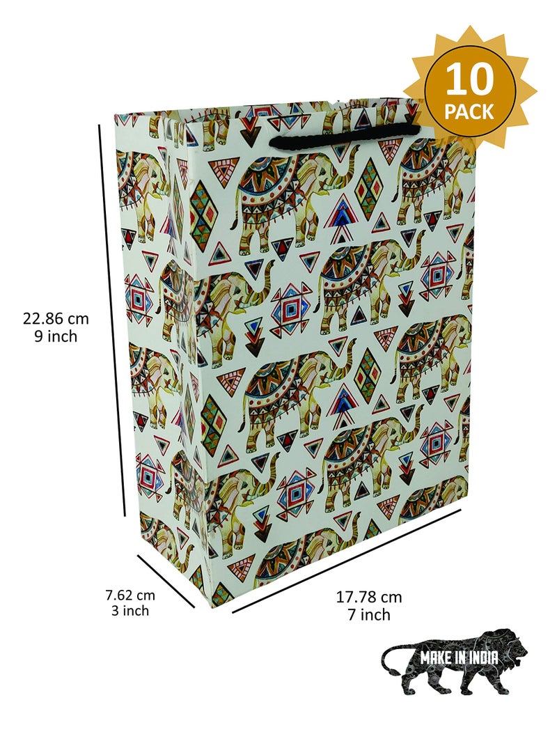 Arrow Paper Products Elephant Design Gift Bags for Gifting, Weddings, Birthday, Holiday Presents (17.78 x 7.62 x 22.86 cm) Pack of 10 - Image 3