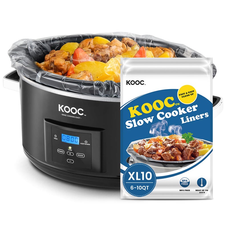 KOOC Slow Cooker Liners 14x22 10 Count Extra Large Size Disposable Pot Liners Christmas Cooking Bags Fit 6 qt to 10 qt Pot BPA Free Fresh Locking Seal Design