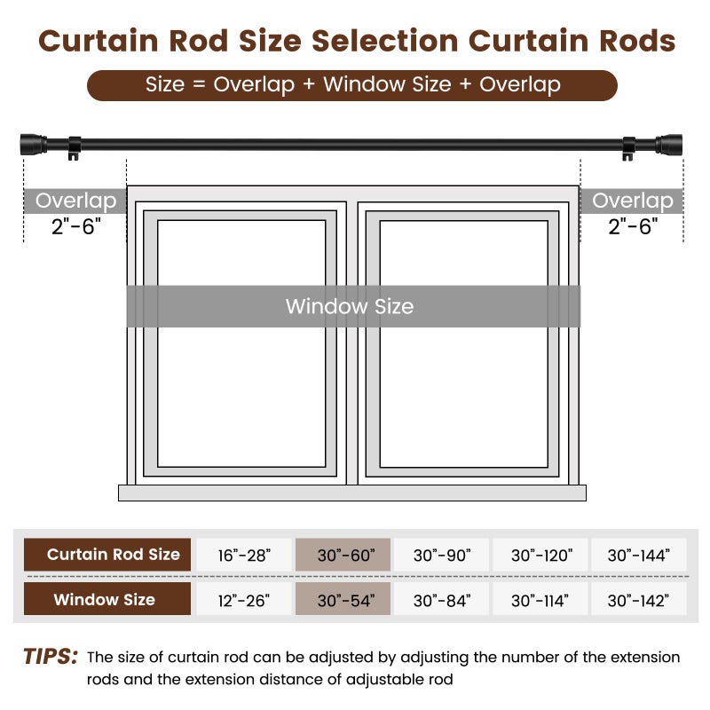 Hradecti 1â€ Diameter Matte Black Curtain Rod Itself is 30-60 inch 2 Pack, Fit 30 to 56 Windows with Heavy Duty Adjustable Telescopic Rodï¼ŒSplicing Metal Extra Long Curtain Rod for Windows Sliding Glass Door - Image 3