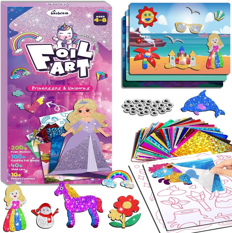 Baobrava Foil Arts and Crafts for Kids Toddler Ages 4+, Art Craft Supplies Kits Craft Kits & Supplies, DIY Creative Activity, Travel Toys, Gifts - Image 1