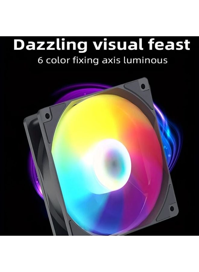 مروحة تبريد صامتة LED RGB سوداء مقاس 4.72 بوصة لصندوق الكمبيوتر مع تعزيز تبديد الحرارة وريش محملة بشاحن توربيني وإضاءة متعددة الألوان - Image 3