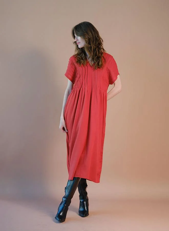 Virgio Linen Pintuck Kaftan Tie-Up Back Dress