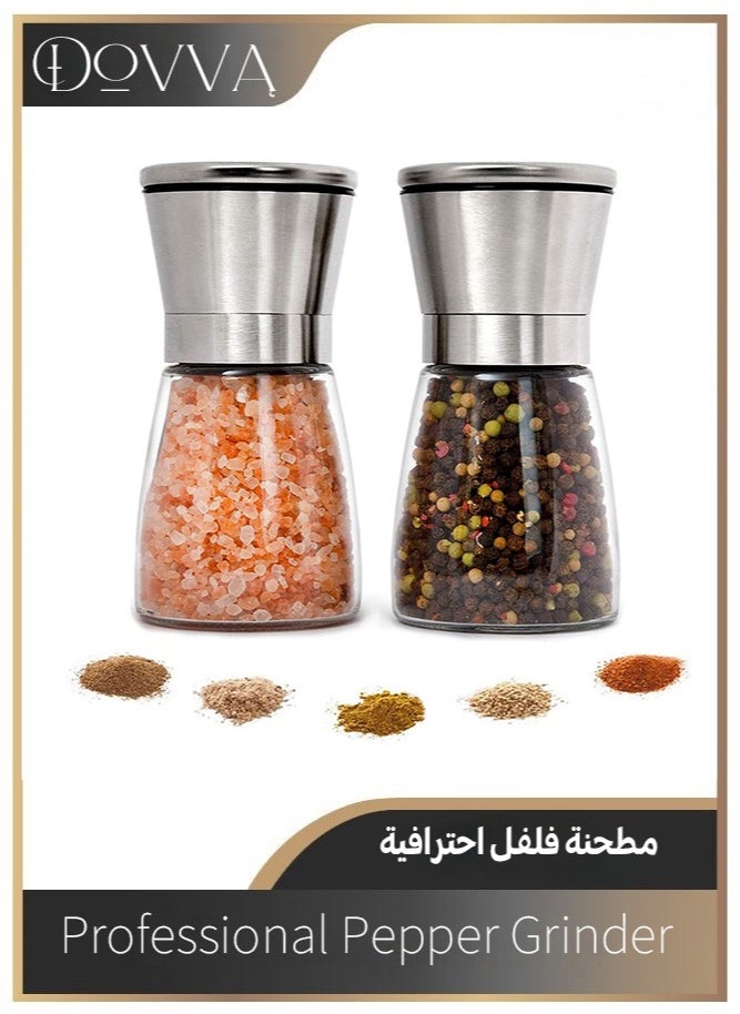 Dovva 2pcs Professional Salt and Pepper Grinder Premium Stainless Steel Salt and Pepper Shakers, Pepper Crusher Manual Mill Shakers for Adjustable Coarseness  - Image 1