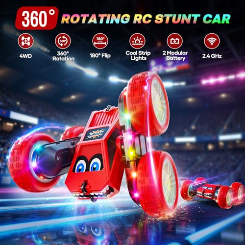 WayEee Remote Control Car 360 Flips RC Stunt Car with LED Lights Strips TypeC Charge Modular Battery 24 GHZ Double Sided High Speed RC Cars for Boys Age 812 Girls 3 Kids Toys Birthday Gifts - Image 5