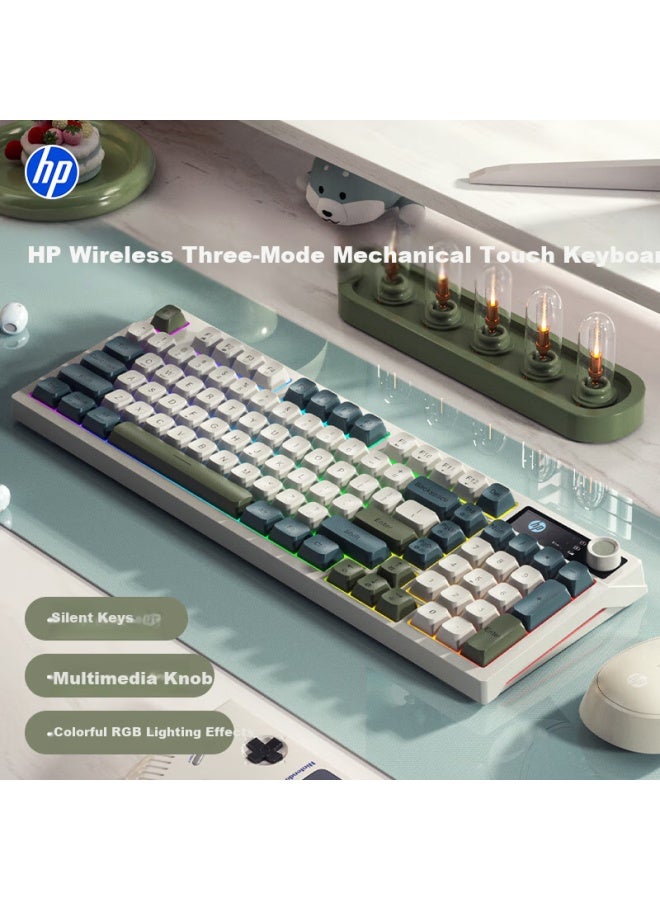 Hp K500f Mechanical Feel Keyboard Wireless Bluetooth Three Modes Silent Multi-function K Office Gaming Desktop Laptop Universal Keyboard Tri-color Milk Yellow - Image 1