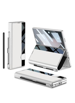 جراب لهاتف Samsung Galaxy Z Fold 6 مع حامل قلم وحامل جيب فاخر قابل للطي من الزجاج المقاوم للصدمات مطلي بالكهرباء جراب قابل للطي كامل من الجلد الهجين لهاتف Z Fold 6 [لا يتضمن القلم]