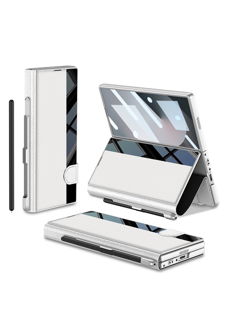 جي كي كي - جراب لهاتف Samsung Galaxy Z Fold 6 مع حامل قلم وحامل جيب فاخر قابل للطي من الزجاج المقاوم للصدمات مطلي بالكهرباء جراب قابل للطي كامل من الجلد الهجين لهاتف Z Fold 6 [لا يتضمن القلم] - Image 1