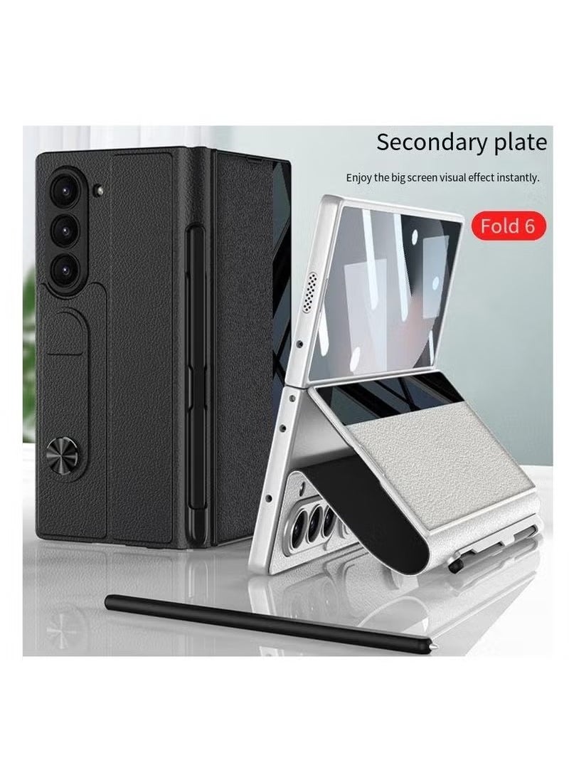جي كي كي - جراب لهاتف Samsung Galaxy Z Fold 6 مع حامل قلم وحامل جيب فاخر قابل للطي من الزجاج المقاوم للصدمات مطلي بالكهرباء جراب قابل للطي كامل من الجلد الهجين لهاتف Z Fold 6 [لا يتضمن القلم] - Image 1