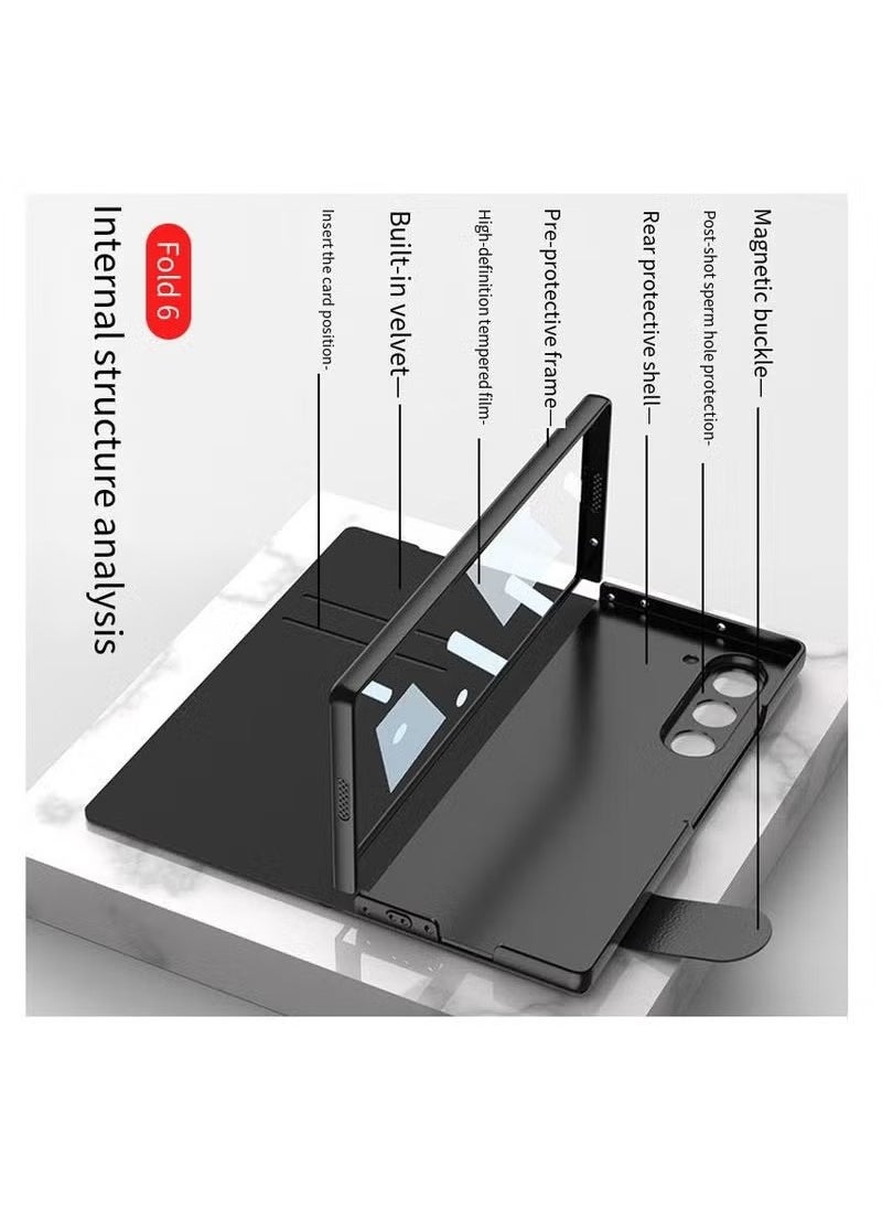 جي كي كي - جراب لهاتف Samsung Galaxy Z Fold 6 مع حامل قلم وحامل جيب فاخر قابل للطي من الزجاج المقاوم للصدمات مطلي بالكهرباء جراب قابل للطي كامل من الجلد الهجين لهاتف Z Fold 6 [لا يتضمن القلم] - Image 1