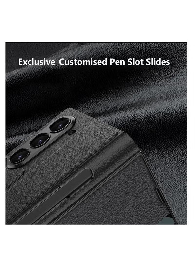 جي كي كي - جراب لهاتف Samsung Galaxy Z Fold 6 مع حامل قلم وحامل جيب فاخر قابل للطي من الزجاج المقاوم للصدمات مطلي بالكهرباء جراب قابل للطي كامل من الجلد الهجين لهاتف Z Fold 6 [لا يتضمن القلم] - Image 1