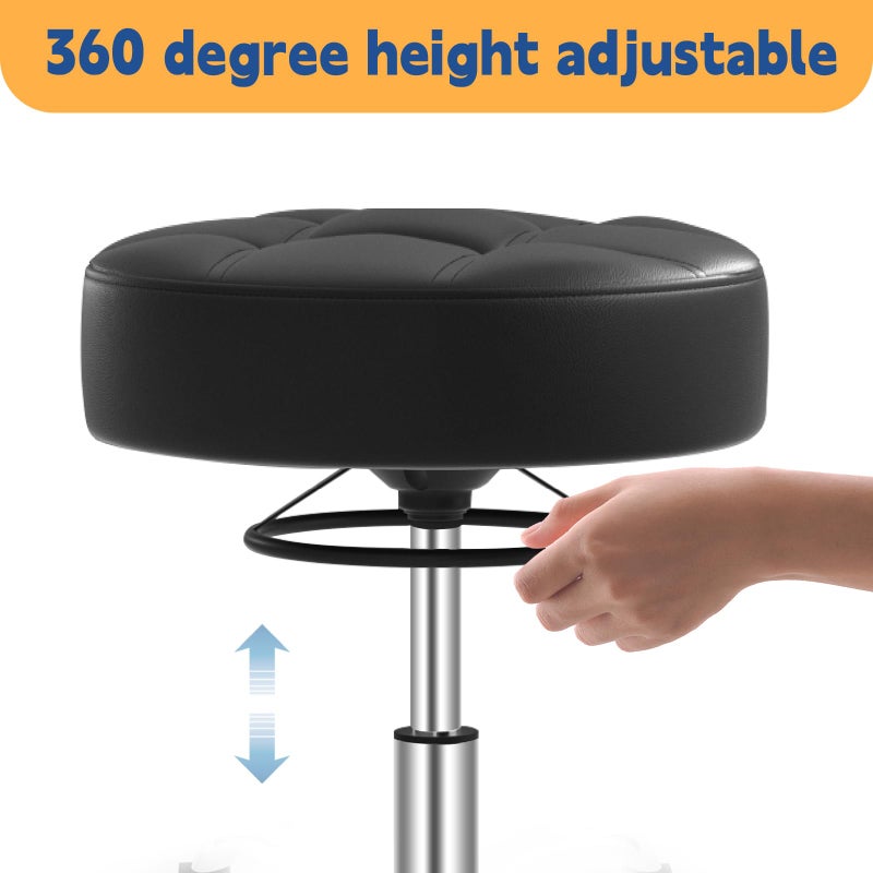 Yeezee Rolling Stool Heavy Duty 400lb: Super Soft Seat Cushion,360Â° Swive,Height Adjustability,No Squeaky Noises,No Tip Over, New Upgraded Salon stool Chair, for Tattoo Facial Massage Spa Medical (Black) - Image 3