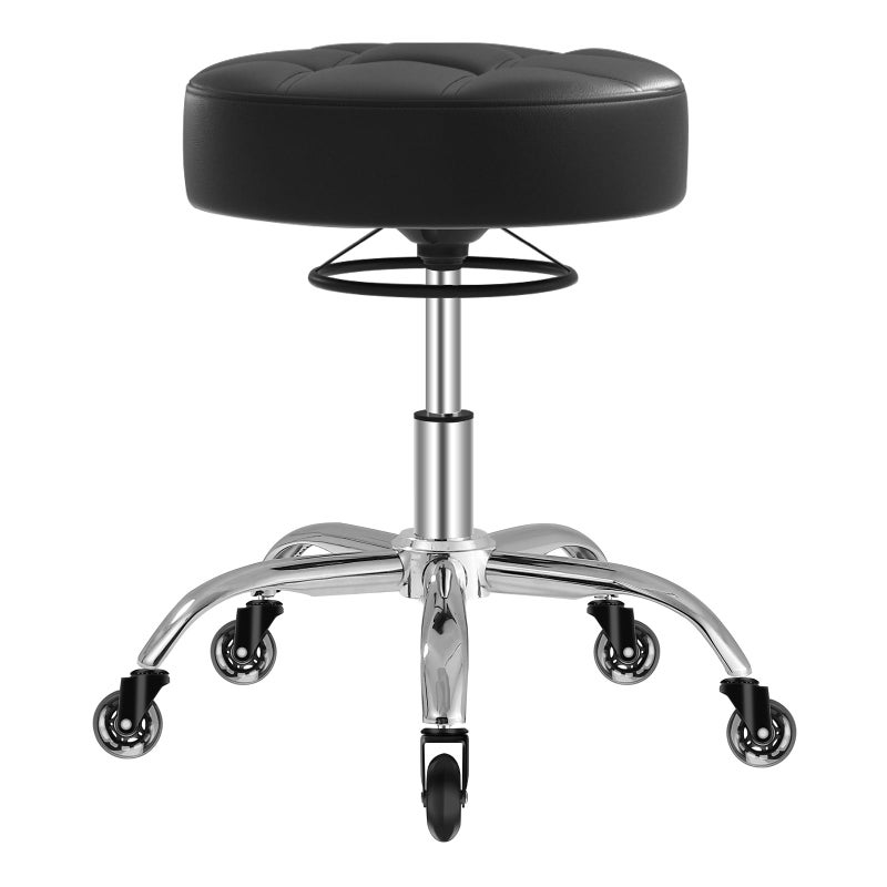 Yeezee Rolling Stool Heavy Duty 400lb: Super Soft Seat Cushion,360Â° Swive,Height Adjustability,No Squeaky Noises,No Tip Over, New Upgraded Salon stool Chair, for Tattoo Facial Massage Spa Medical (Black) - Image 1