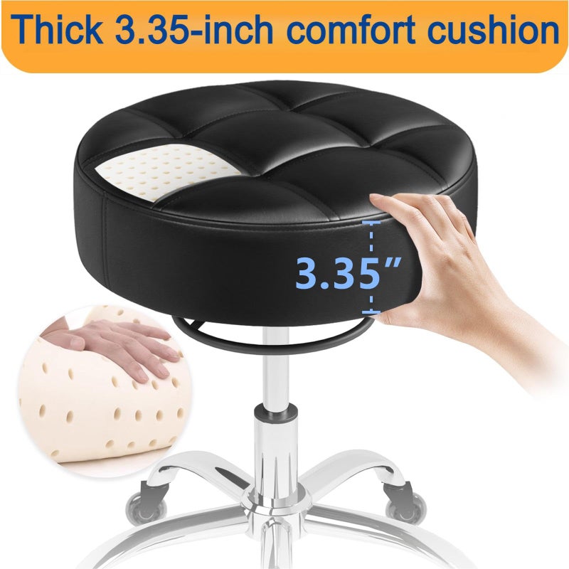 Yeezee Rolling Stool Heavy Duty 400lb: Super Soft Seat Cushion,360Â° Swive,Height Adjustability,No Squeaky Noises,No Tip Over, New Upgraded Salon stool Chair, for Tattoo Facial Massage Spa Medical (Black) - Image 2