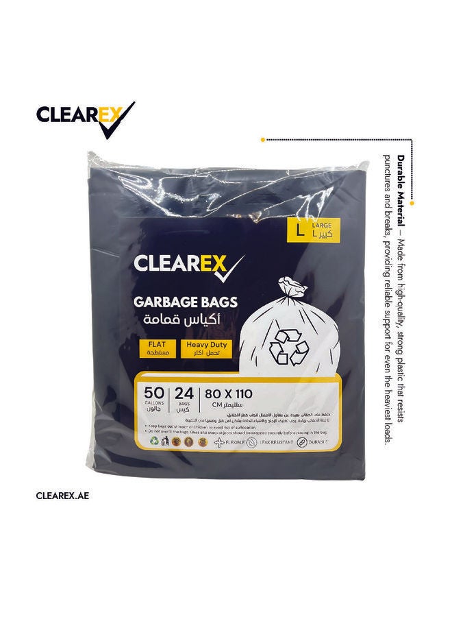 Heavy Duty Flat Garbage Bags, Large, 50 Gallons, 24 Bags, 80x110cm  - Image 2