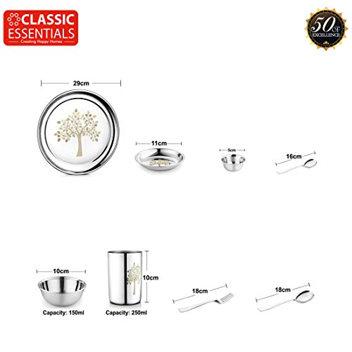 Classic Essentials Stainless Steel Dinner Set|Serves 4 People|Heavy Gauge|Kitchen Set|Permanent Laser-Vriksha, Set of 32 - Image 2