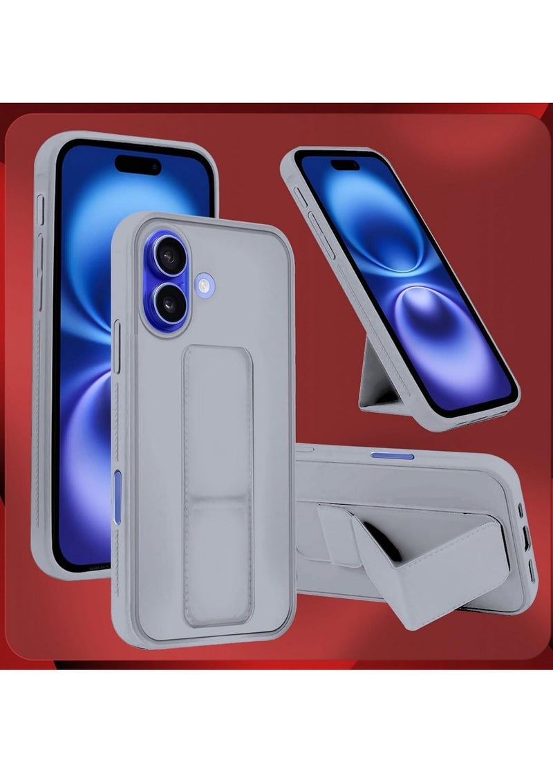 Raxoom iPhone 16 Plus Titanium Gray Magnetic Kickstand Case with Premium Silicone and Hand Strap Grip - Image 1