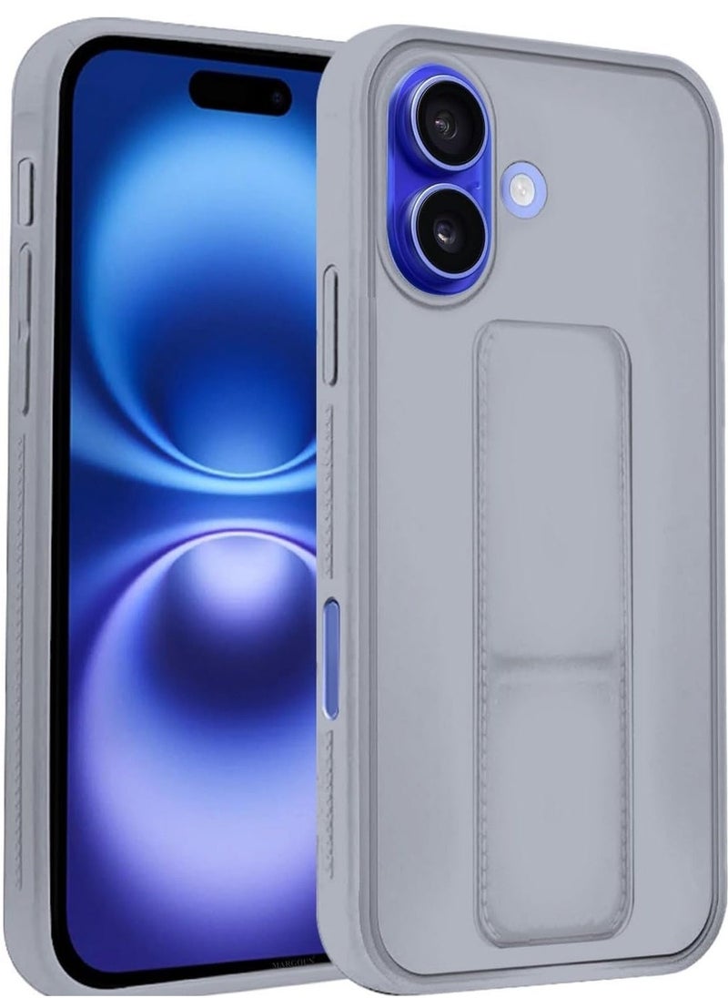 Raxoom iPhone 16 Plus Titanium Gray Magnetic Kickstand Case with Premium Silicone and Hand Strap Grip - Image 3