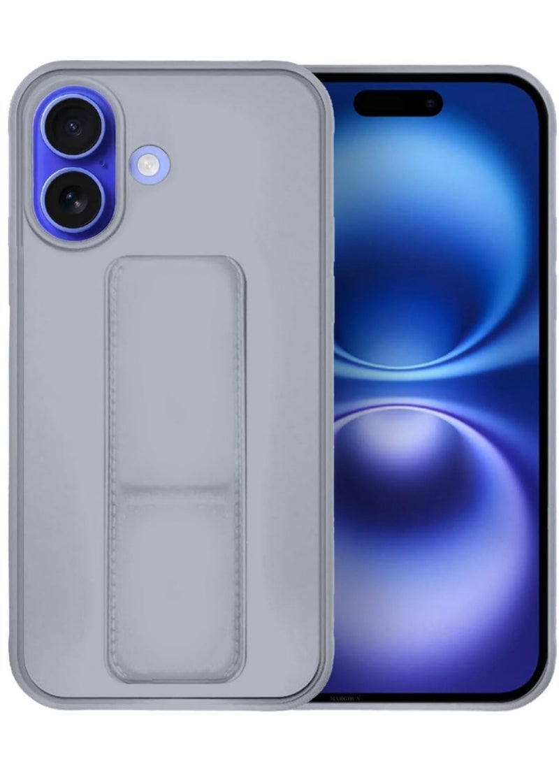 Raxoom iPhone 16 Plus Titanium Gray Magnetic Kickstand Case with Premium Silicone and Hand Strap Grip - Image 4