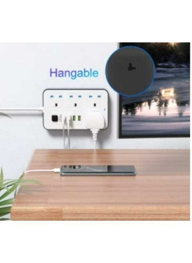 تراداماكس توصيلة كهربائي TRADAMAX بأربع مخارج بريطانية مع 3 منافذ USB ومنفذ USB-C للشحن السريع وكابل بطول 3 متر - Image 3