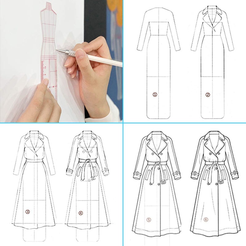EXTCCT 4 Models Fashion Illustration Rulers, Fashion Sketching Templates Ruler, Fashion Sketching Ruler Sewing Humanoid Patterns Design, Clothing Measuring French Curve Rulers A4 Pattern Paper Draft Drawings - Image 3