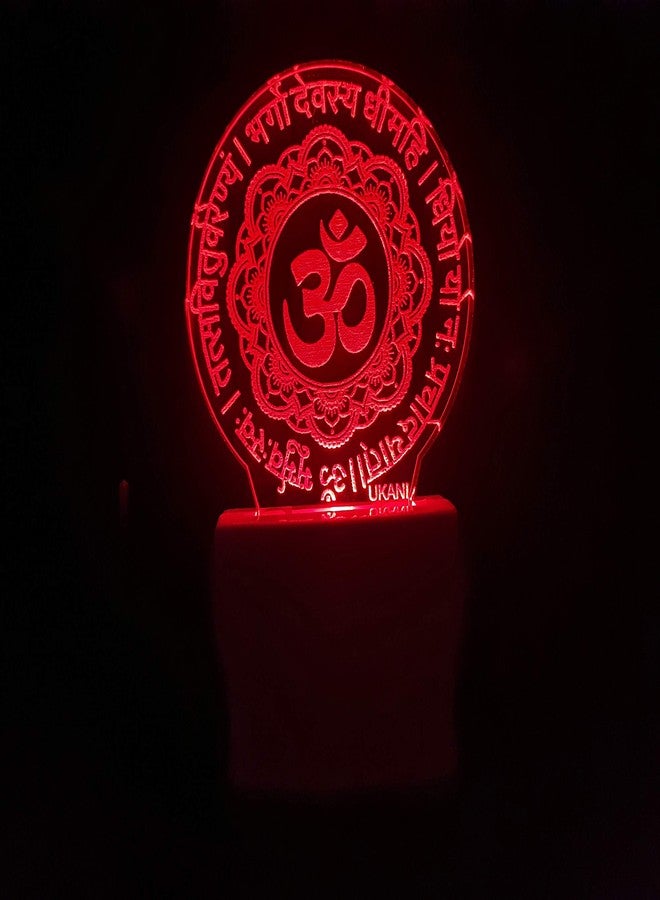 UKANI 3D Gayatri Mantra Design Acrylic Night Lamp for Home/Bedroom/Gift (Size 3 Inch) Multi Color - Image 1