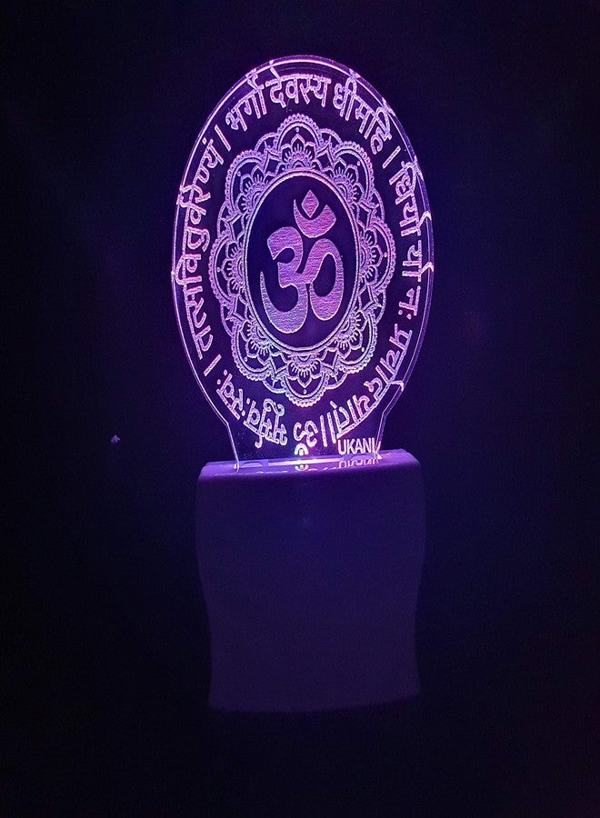UKANI 3D Gayatri Mantra Design Acrylic Night Lamp for Home/Bedroom/Gift (Size 3 Inch) Multi Color - Image 2