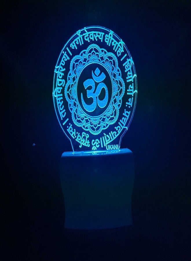 UKANI 3D Gayatri Mantra Design Acrylic Night Lamp for Home/Bedroom/Gift (Size 3 Inch) Multi Color - Image 4