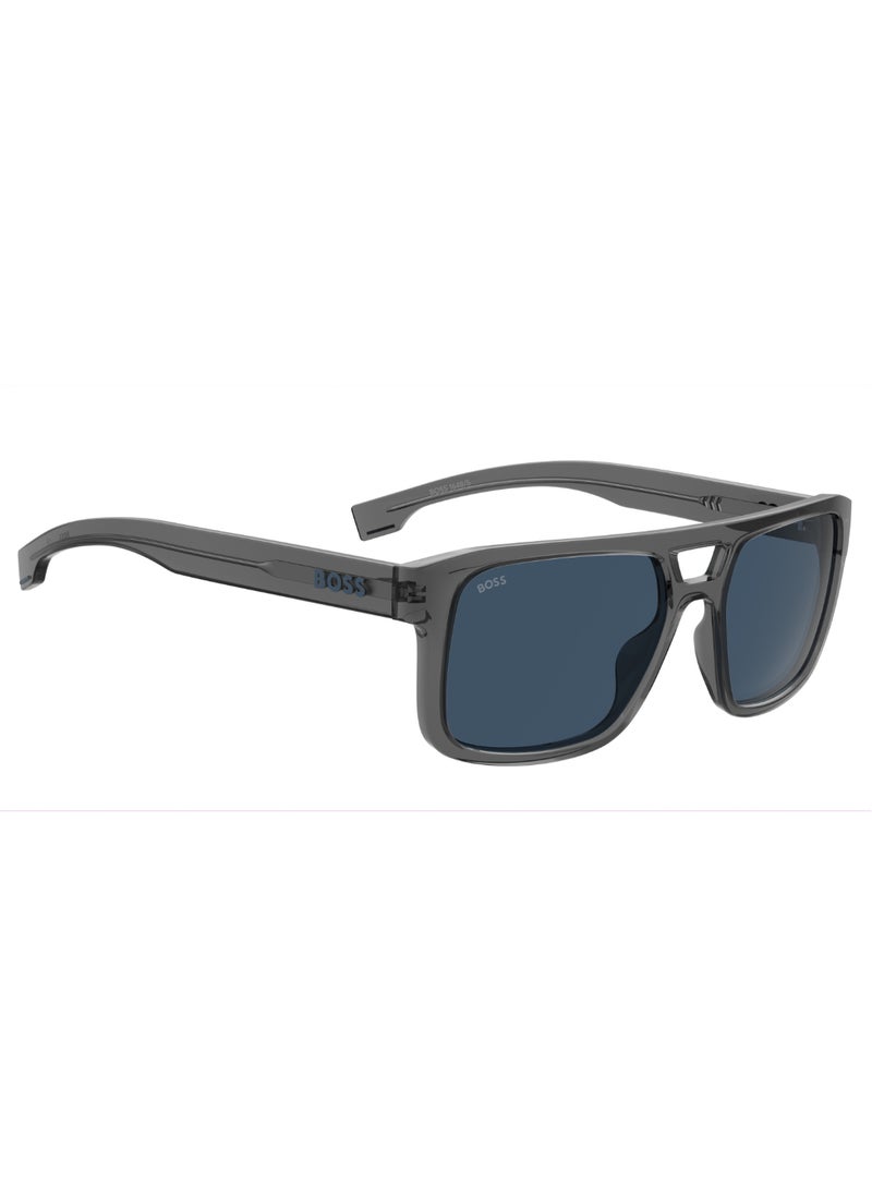 HUGO BOSS نظارة شمسية مستطيلة الشكل للرجال مع حماية من الأشعة فوق البنفسجية BOSS 1648/S BLUE 44 - مقاس العدسة: 43.9 مم - رمادي  - Image 2