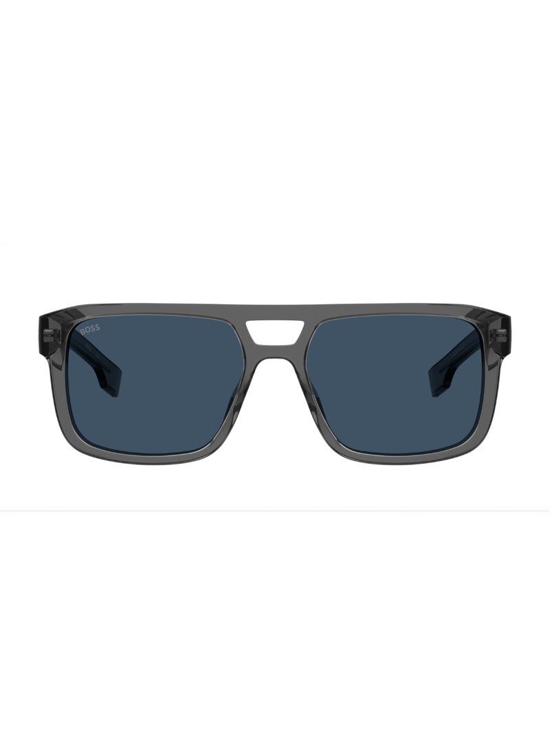 HUGO BOSS نظارة شمسية مستطيلة الشكل للرجال مع حماية من الأشعة فوق البنفسجية BOSS 1648/S BLUE 44 - مقاس العدسة: 43.9 مم - رمادي  - Image 3